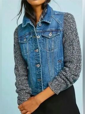 Anthropologie Pilcro Mixed Media Denim Jean Jacket Spring Summer Minimalist XS